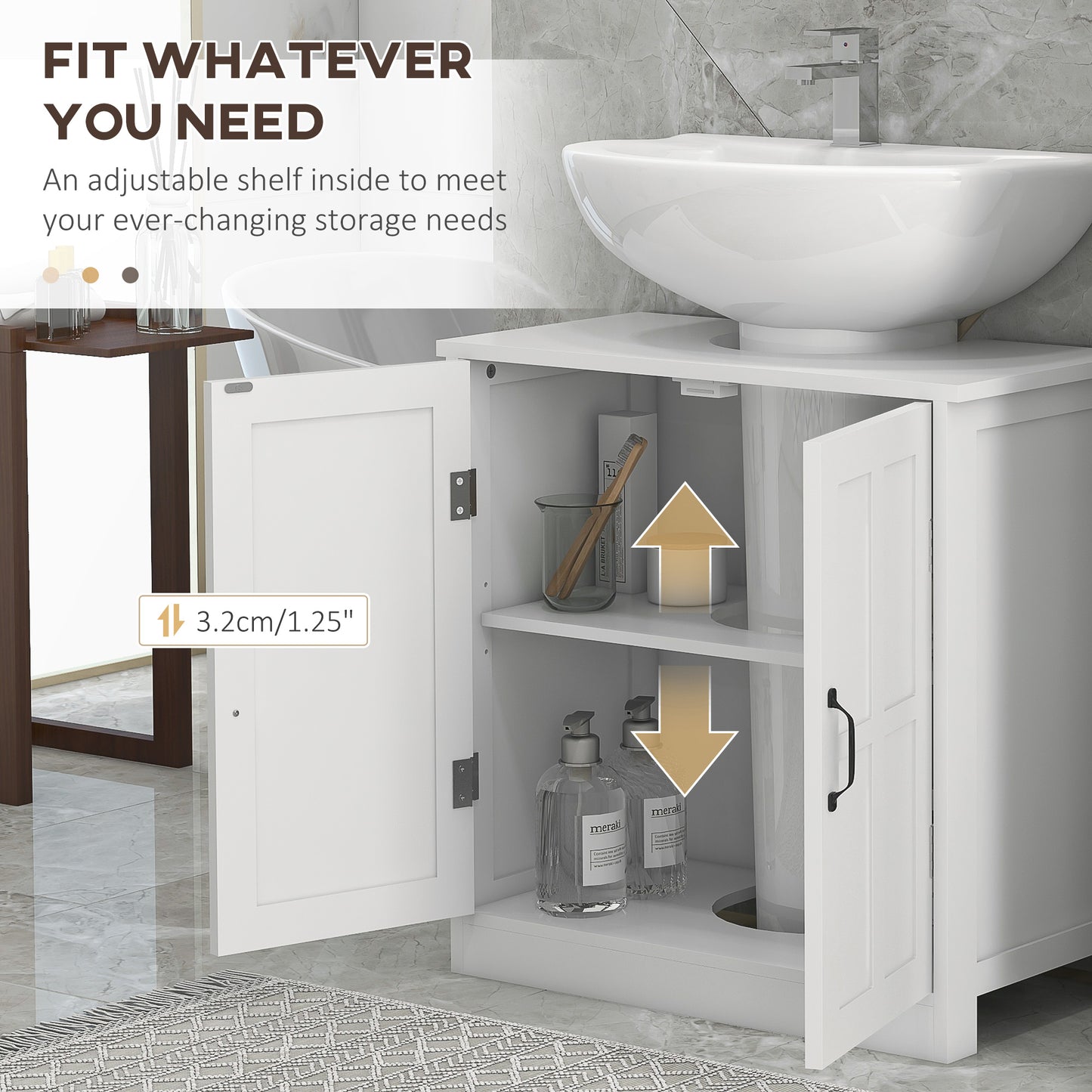 Vanity unit with double doors and adjustable shelf, white
