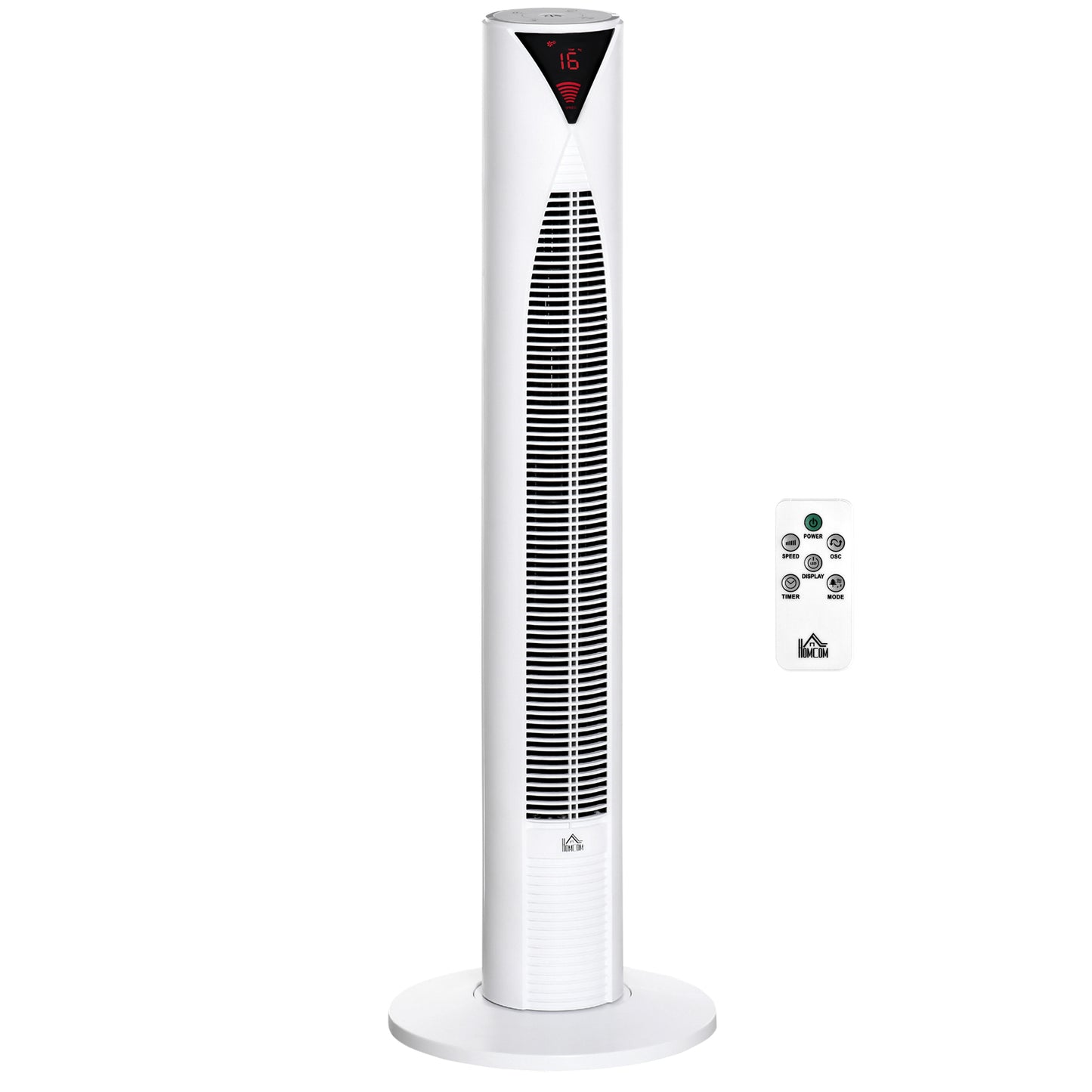 Ventilateur tour autonome avec 3 vitesses, minuterie 12 h, oscillant, panneau de capteur LED, télécommande, blanc