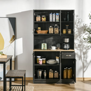 Buffet de cuisine avec portes, tiroirs et comptoir pour micro-ondes, noir