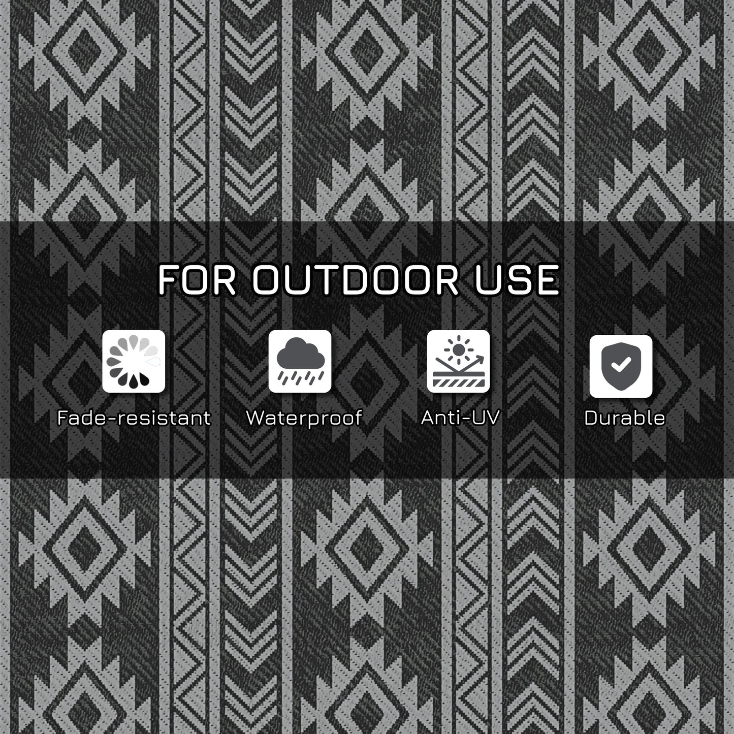 Tapis d'extérieur réversible pour patio, tapis en paille plastique 6' x 9' pour jardin, terrasse, plage, camping, noir et gris