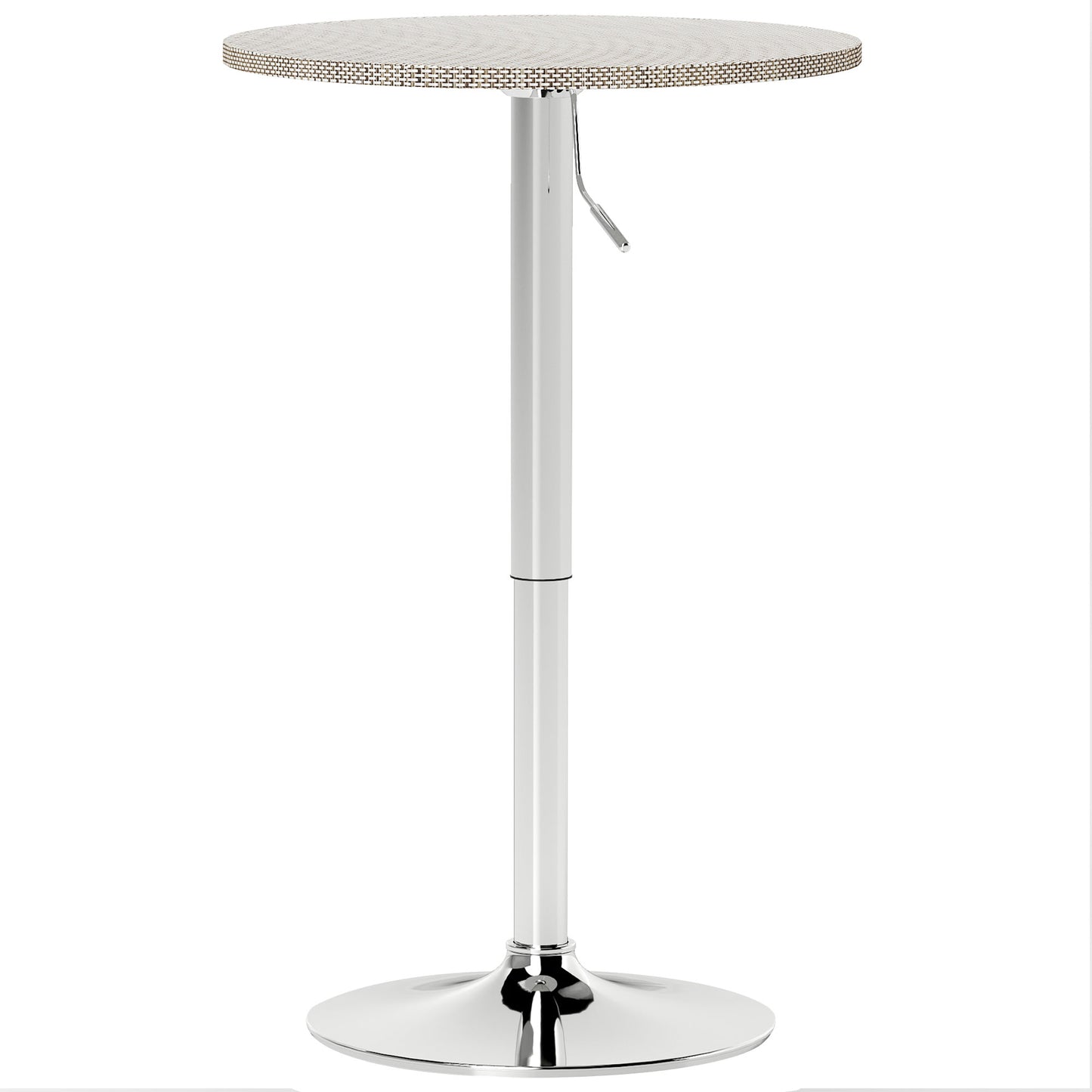 Table de bar réglable pour 2 personnes, ronde avec plateau en rotin synthétique et base en acier, gris