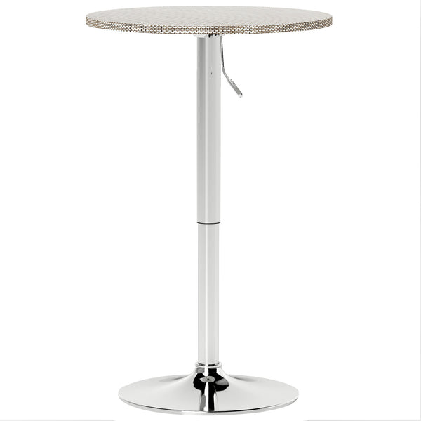 Adjustable bar table for 2 people, round with synthetic rattan top and steel base, gray