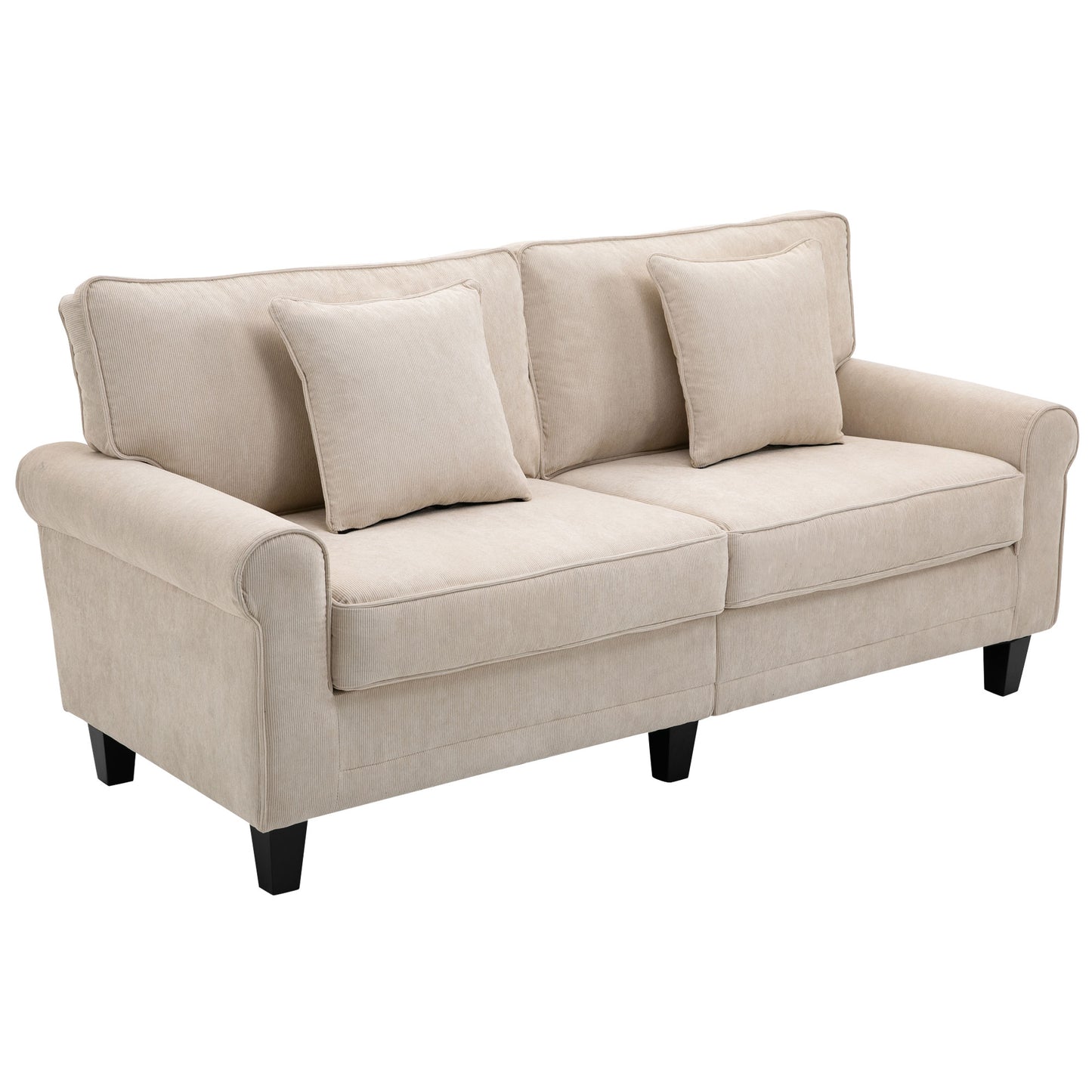 HOMCOM Modern 3-seater sofa, corduroy fabric, pine legs and rolled armrests, beige