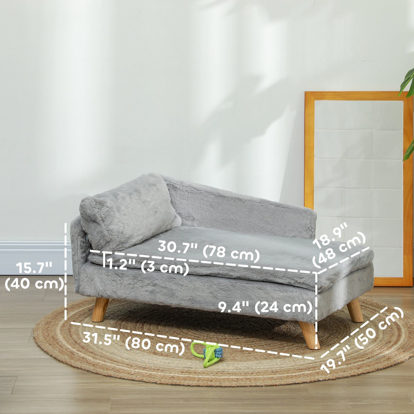 Canapé-lit pour chiens de taille moyenne avec coussin, oreiller, housse amovible et lavable, gris clair
