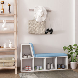 Bibliothèque avec 5 compartiments et coin lecture rembourré, bleu