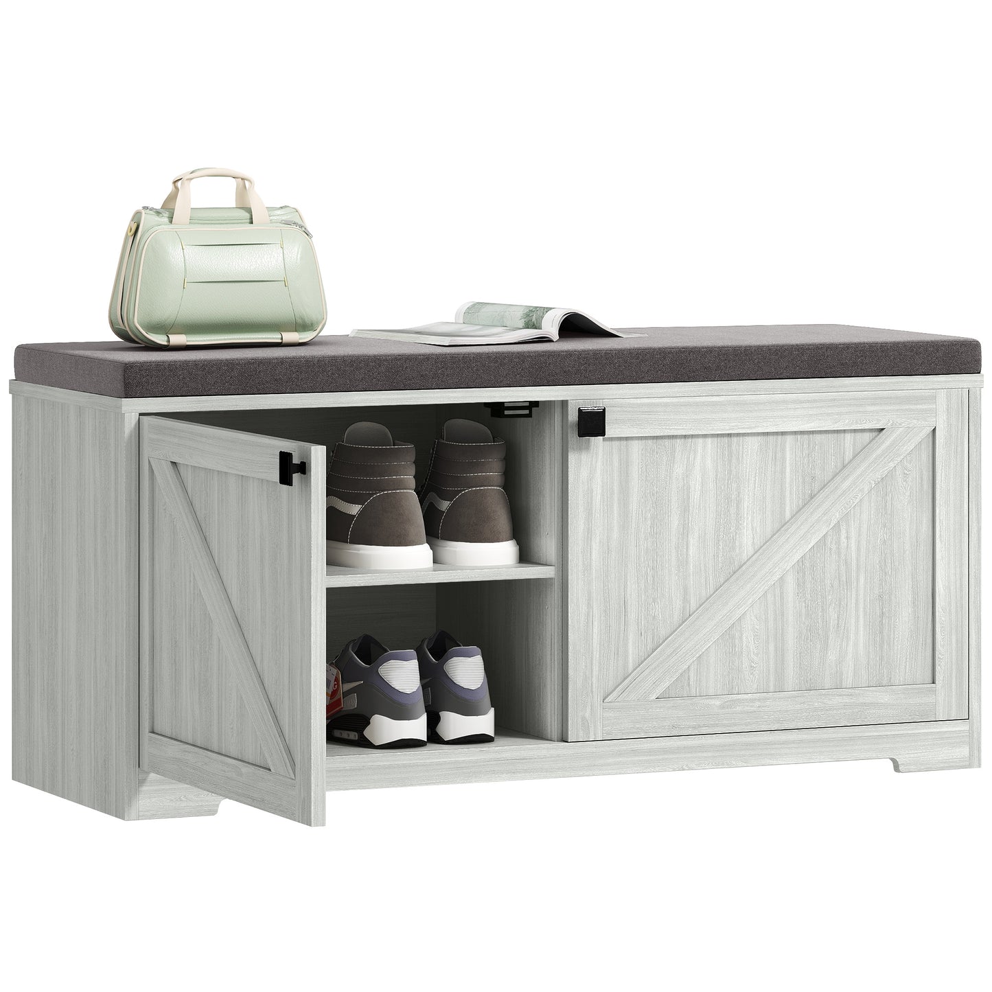 Shoe Storage Bench with Padded Seat, Shoe Organizer, 8 Pairs, Light Grey