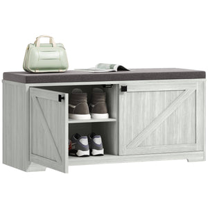 Banc de rangement à chaussures avec assise rembourrée, organiseur de chaussures, 8 paires, gris clair
