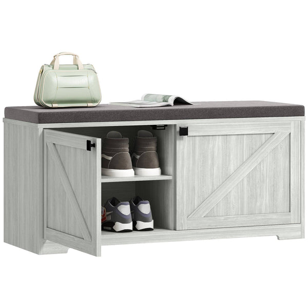 Banc de rangement à chaussures avec assise rembourrée, organiseur de chaussures, 8 paires, gris clair