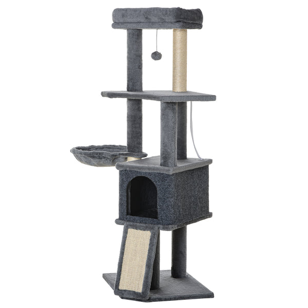 Arbre à chat de 127 cm à plusieurs niveaux avec griffoirs et rampe, gris