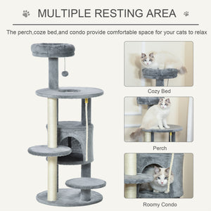 41" Cat Tree with Dormitory, Scratching Posts and Hanging Toys, Dark Gray