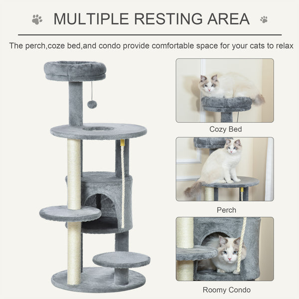 41" Cat Tree with Dormitory, Scratching Posts and Hanging Toys, Dark Gray