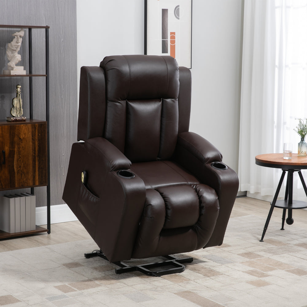 Fauteuil releveur électrique en cuir synthétique avec repose-pieds, marron