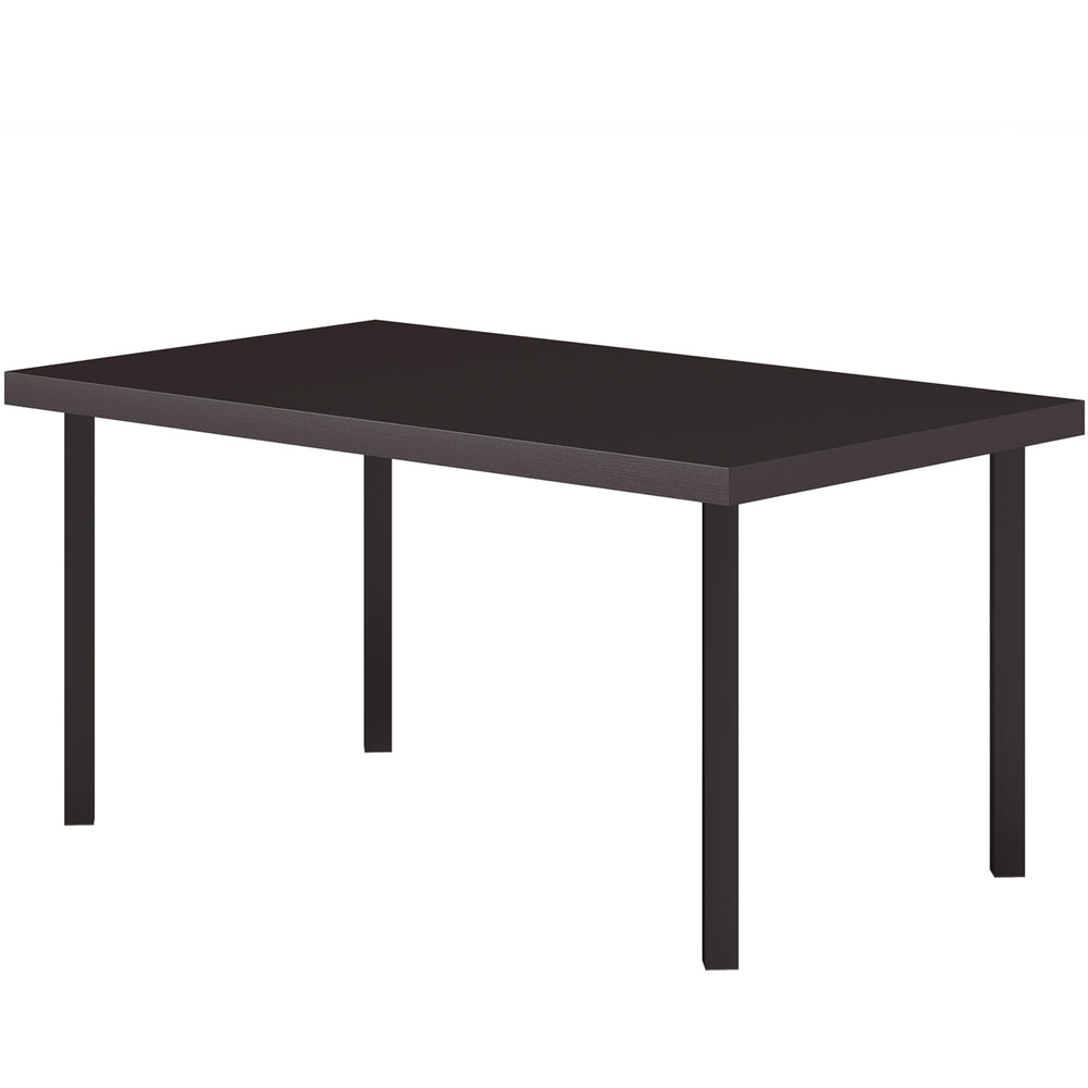 Table d'appoint d'extérieur en métal rectangulaire avec plateau en similibois pour jardin extérieur, marron