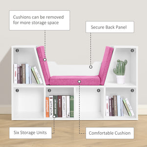 Bibliothèque à 6 compartiments avec coussin d'assise pour coin de lecture, rose