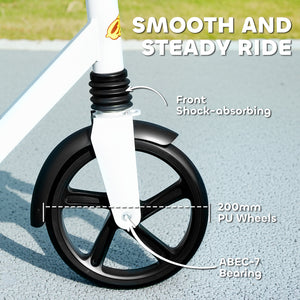 Trottinette avec hauteur réglable, frein arrière, grande roue de 20 cm, pliable, blanche