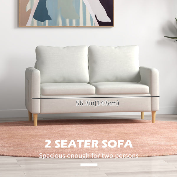 Modern upholstered two seater sofa with side pockets, white
