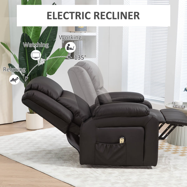 Fauteuil releveur électrique en cuir synthétique avec télécommande et poches latérales, marron