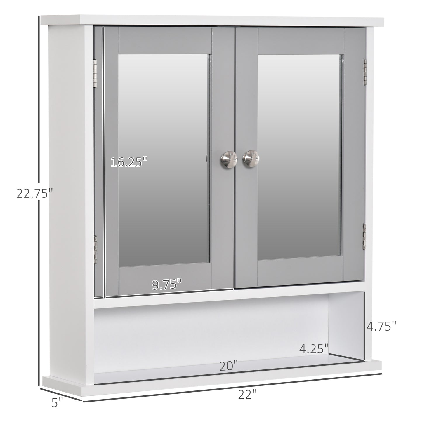 Armoire à pharmacie avec portes doubles, blanc et gris