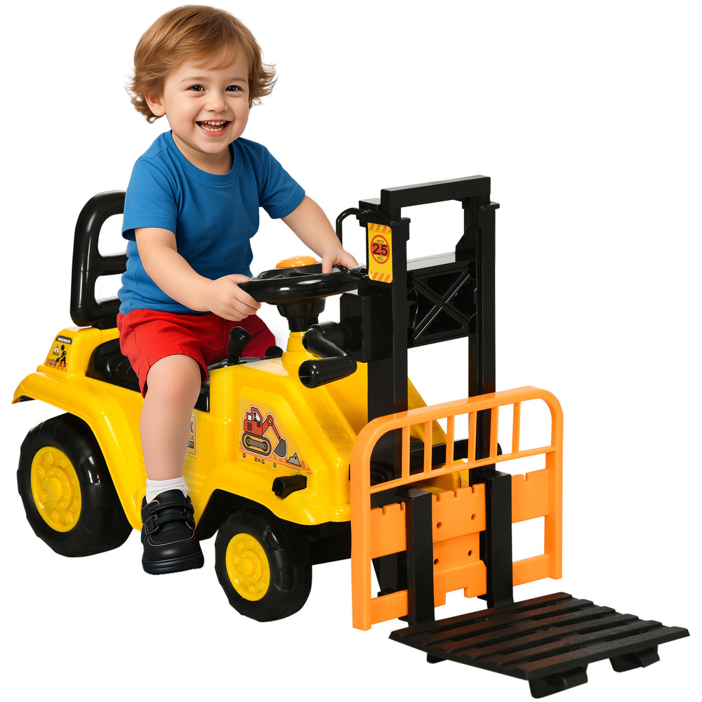Forklift with storage tray, yellow