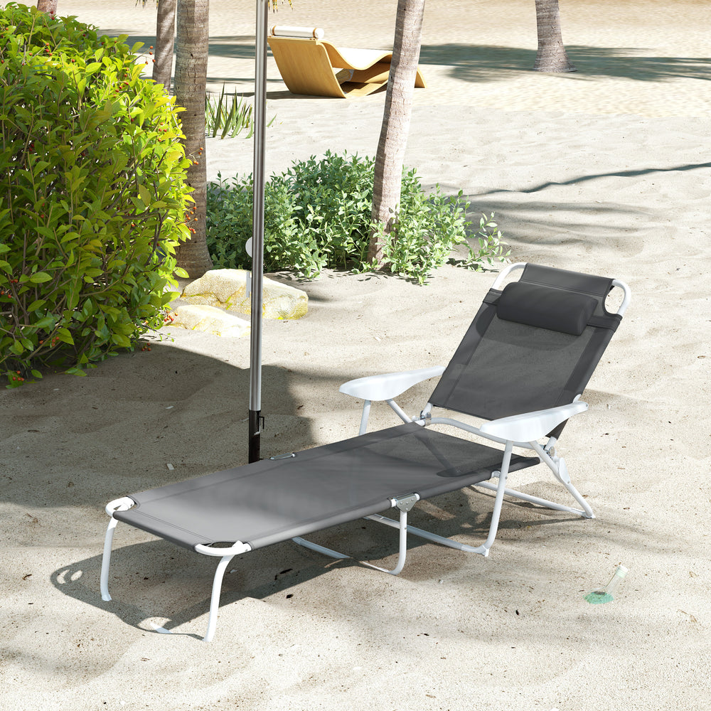 Chaise longue extérieure pliante gris anthracite avec dossier inclinable sur 4 positions pour terrasse ou jardin