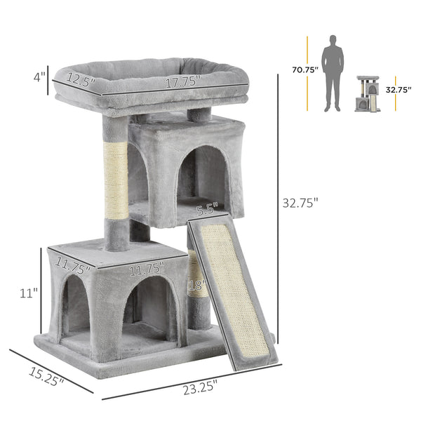 Plush Cat Tree with Sisal Scratching Post, Scratching Board, Perch, Light Grey