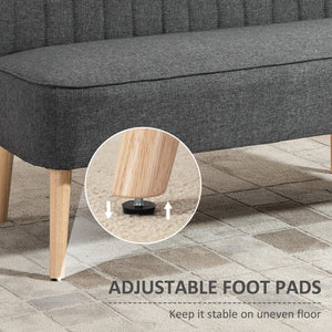Canapé 2 places moderne rembourré avec pieds en bois d'hévéa, gris clair