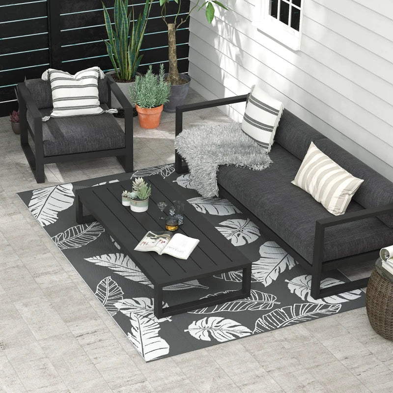 Reversible Outdoor Patio Rug, 6' x 9' Plastic Mat for Garden, Patio, Beach, Camping, Gray and White
