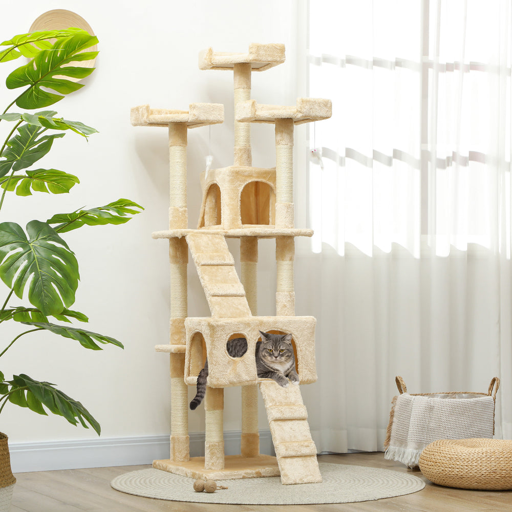 Arbre à chat à plusieurs niveaux de 173 cm, beige