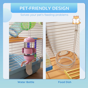 Cage pour hamster portable 5 niveaux avec roues d'exercice, tube de jeu, bouteille d'eau, gamelle, échelle pour gerbilles, bleu clair