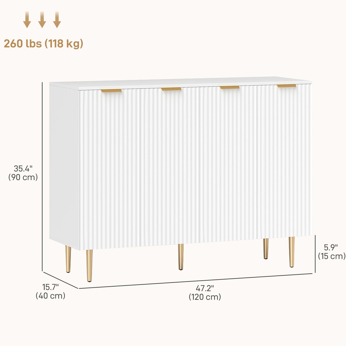 Meuble de rangement de cuisine moderne, buffet avec étagères réglables, blanc