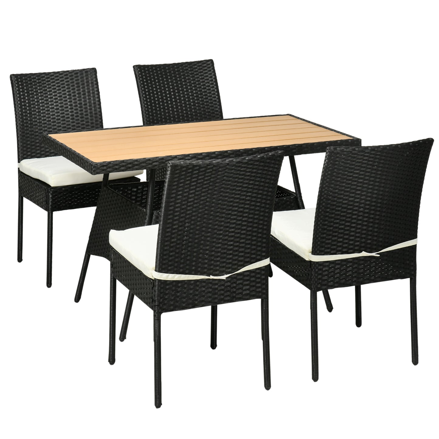 5 Piece Wicker Dining Set with Removable Cushions, Cream White