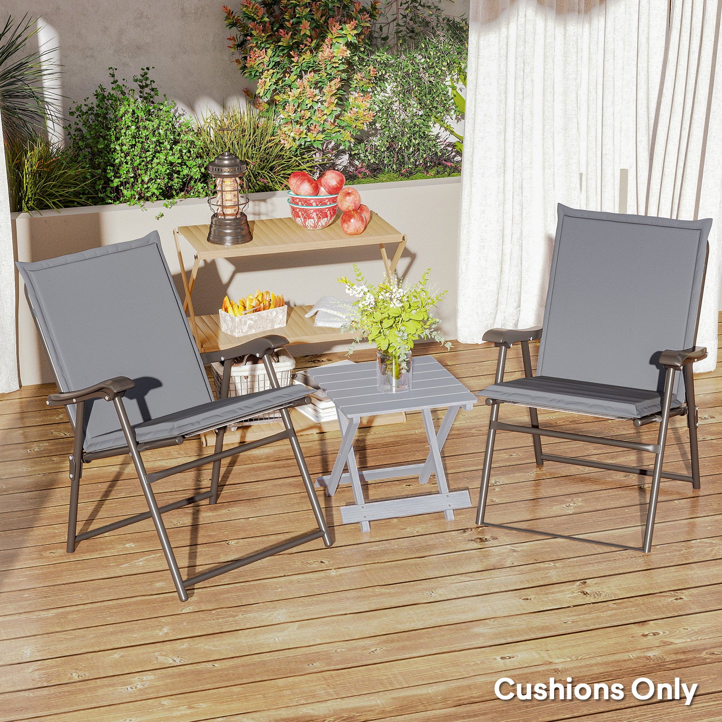 Lot de 2 coussins d'exterieur gris clair pour chaise de jardin, avec attaches, protection solaire UPF 50+