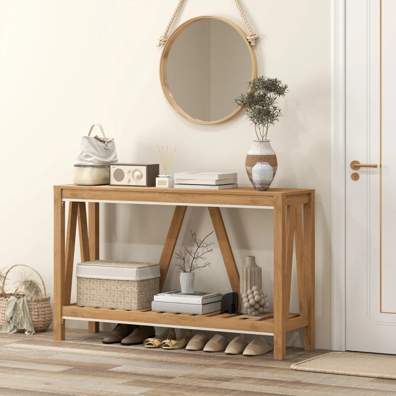 Console d'entrée étroite de style campagnard avec étagère de rangement, marron