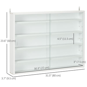5-tier display cabinet with 2 glass doors and 4 adjustable shelves, white