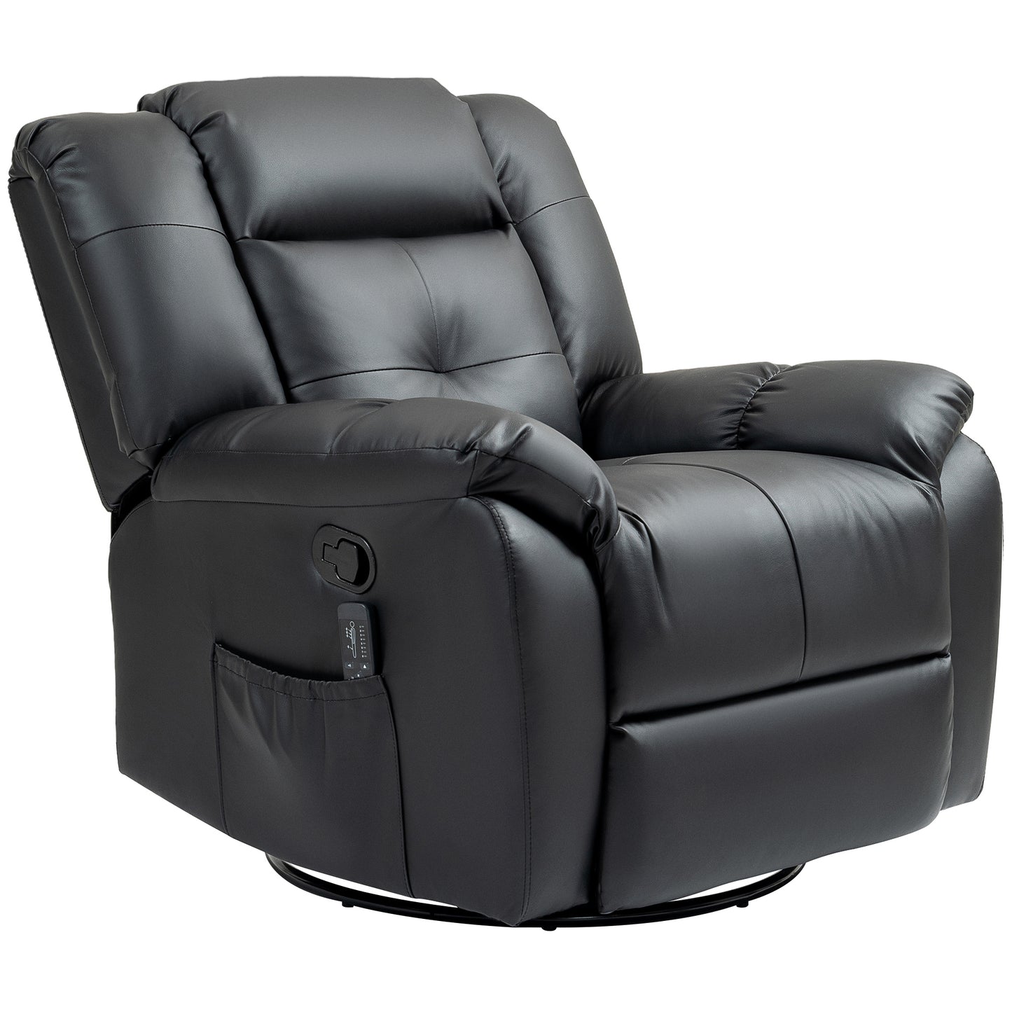 Fauteuil inclinable massant à vibrations 8 points en cuir, pivotant, poches latérales, noir