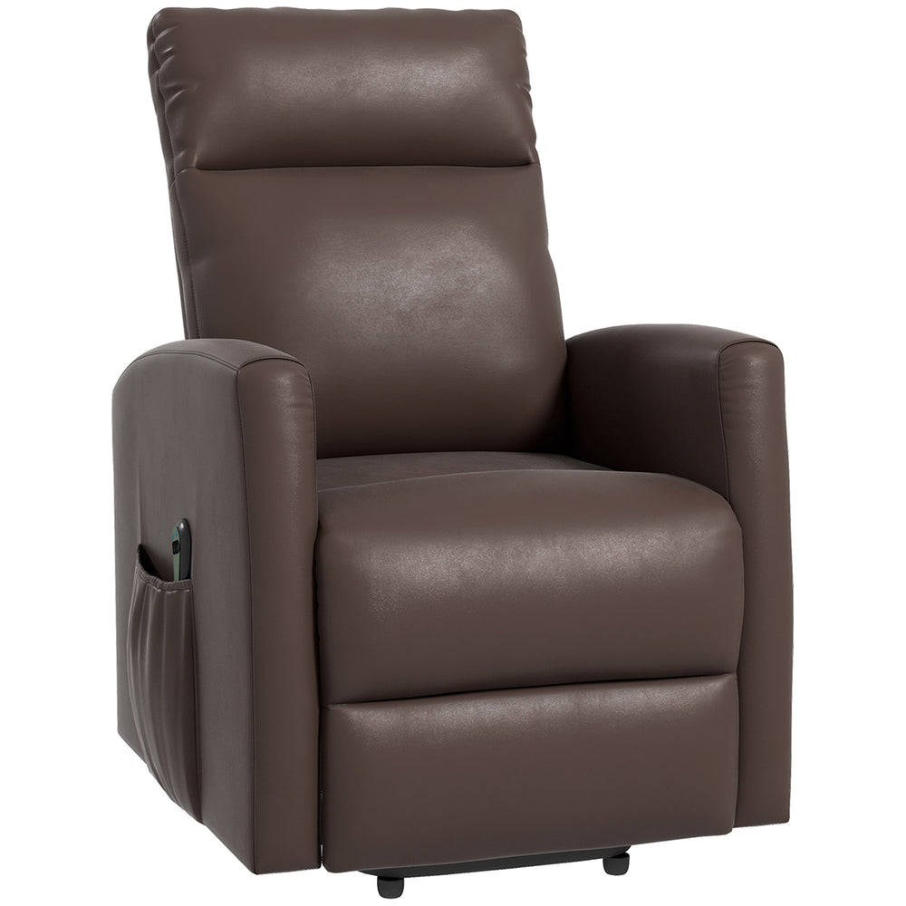 Fauteuil inclinable releveur électrique avec télécommande et poche latérale, marron