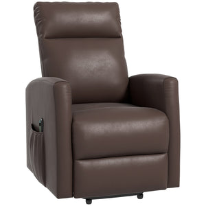 Fauteuil inclinable releveur électrique avec télécommande et poche latérale, marron