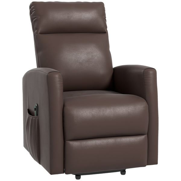 Fauteuil inclinable releveur électrique avec télécommande et poche latérale, marron