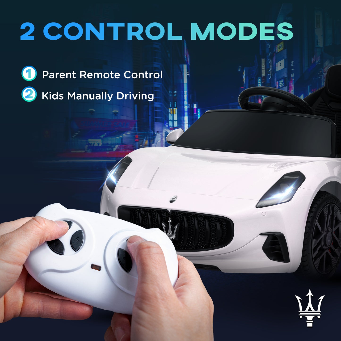 Qaba 12V Maserati Gran Turismo Licensed Kids Electric Car with Remote Control, Soft Start, LED Lights, Music, Horn, MP3 Player, White