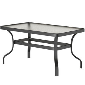 Table basse de patio avec plateau en verre trempé et cadre en métal, noire