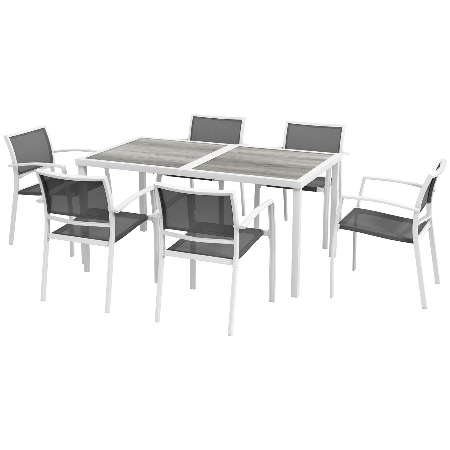 7 Piece Outdoor Dining Set with 6 Stacking Chairs, White