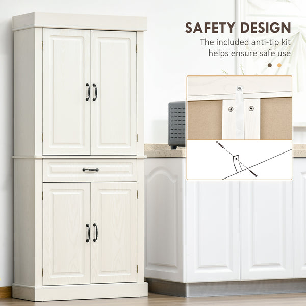 Garde-manger avec 4 portes et 2 placards, blanc vieilli