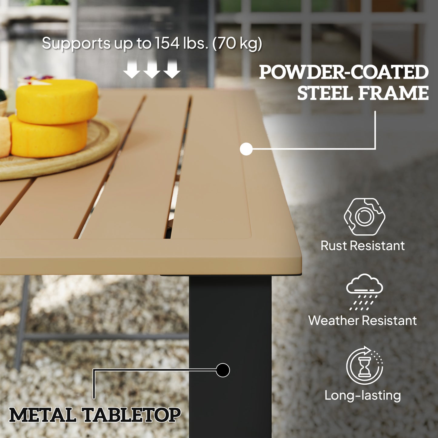 Outsunny 59" Outdoor Patio Table with Umbrella Hole, Outdoor Dining Table with Slatted Top for Garden, Brown