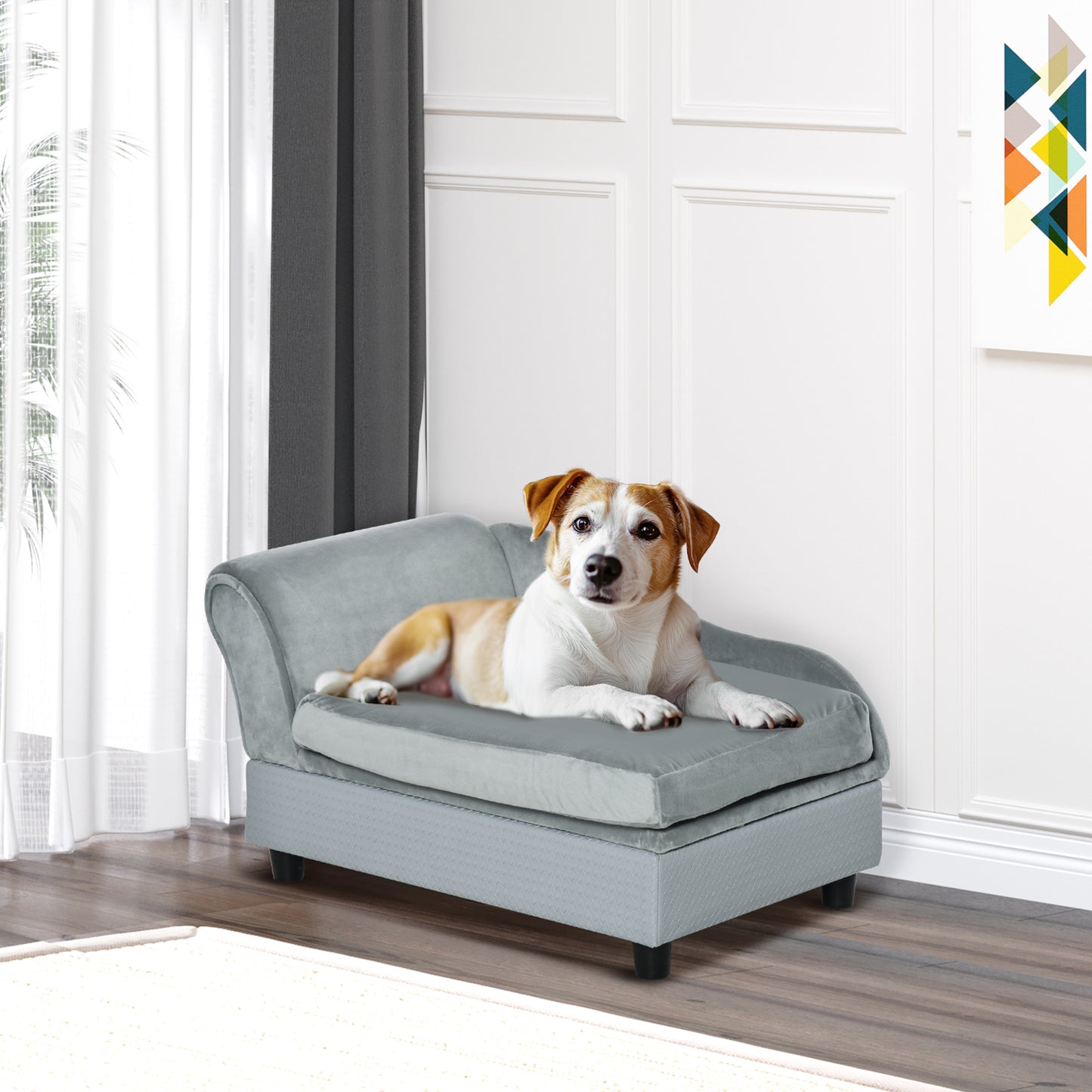 Canapé pour animaux de compagnie, pour petits chiens et chats, coussin en éponge, gris clair