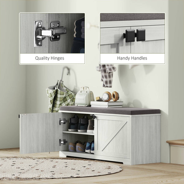 Banc de rangement à chaussures avec assise rembourrée, organiseur de chaussures, 8 paires, gris clair