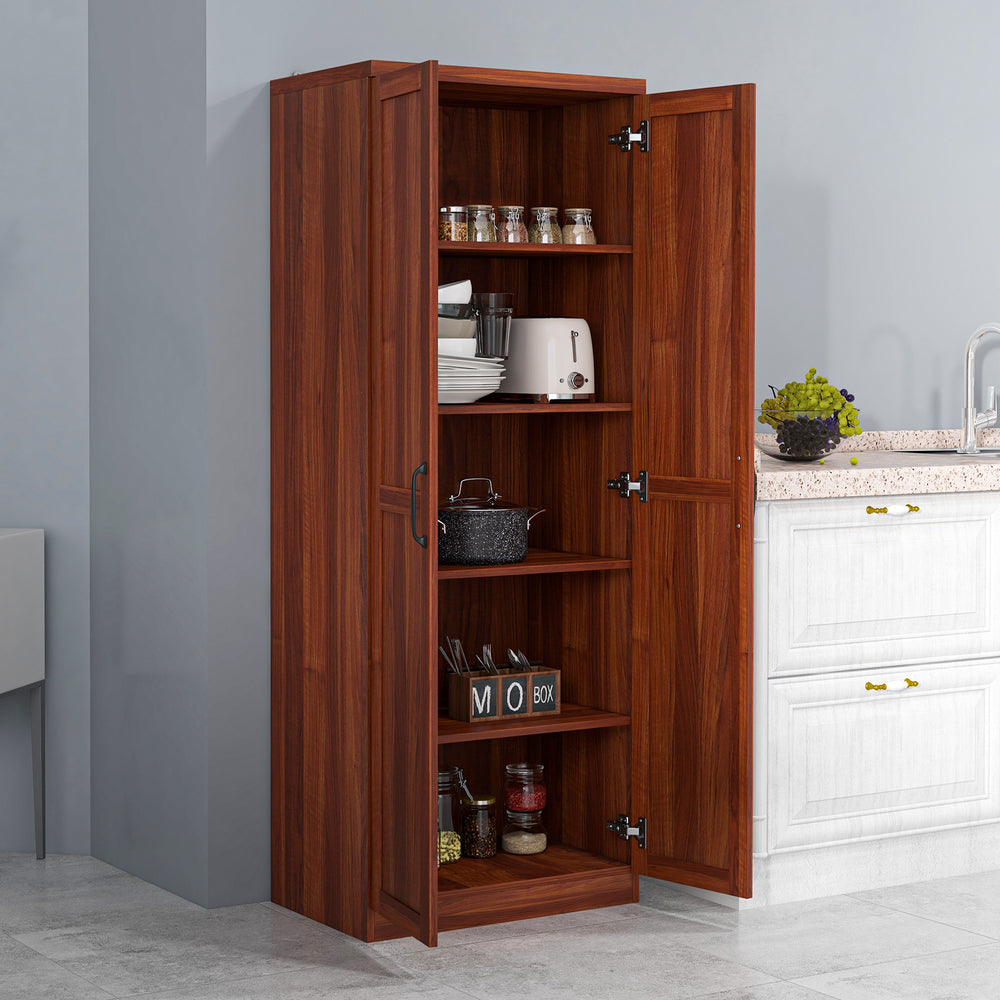 Garde-manger à 5 niveaux avec portes et étagères réglables, marron