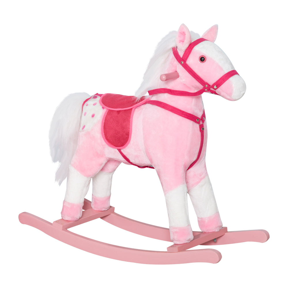 Cheval à bascule en peluche avec son réaliste, rose clair