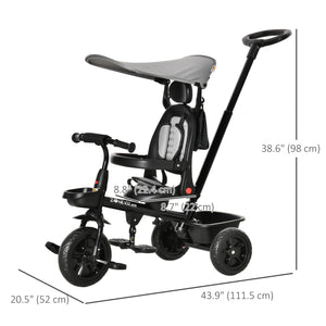 Tricycle 4 en 1 avec siège réglable à angle réversible, poignée amovible, gris