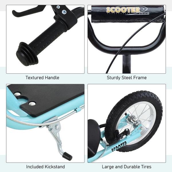 Trottinette avec guidon réglable et roue gonflable en caoutchouc de 16 pouces, bleue