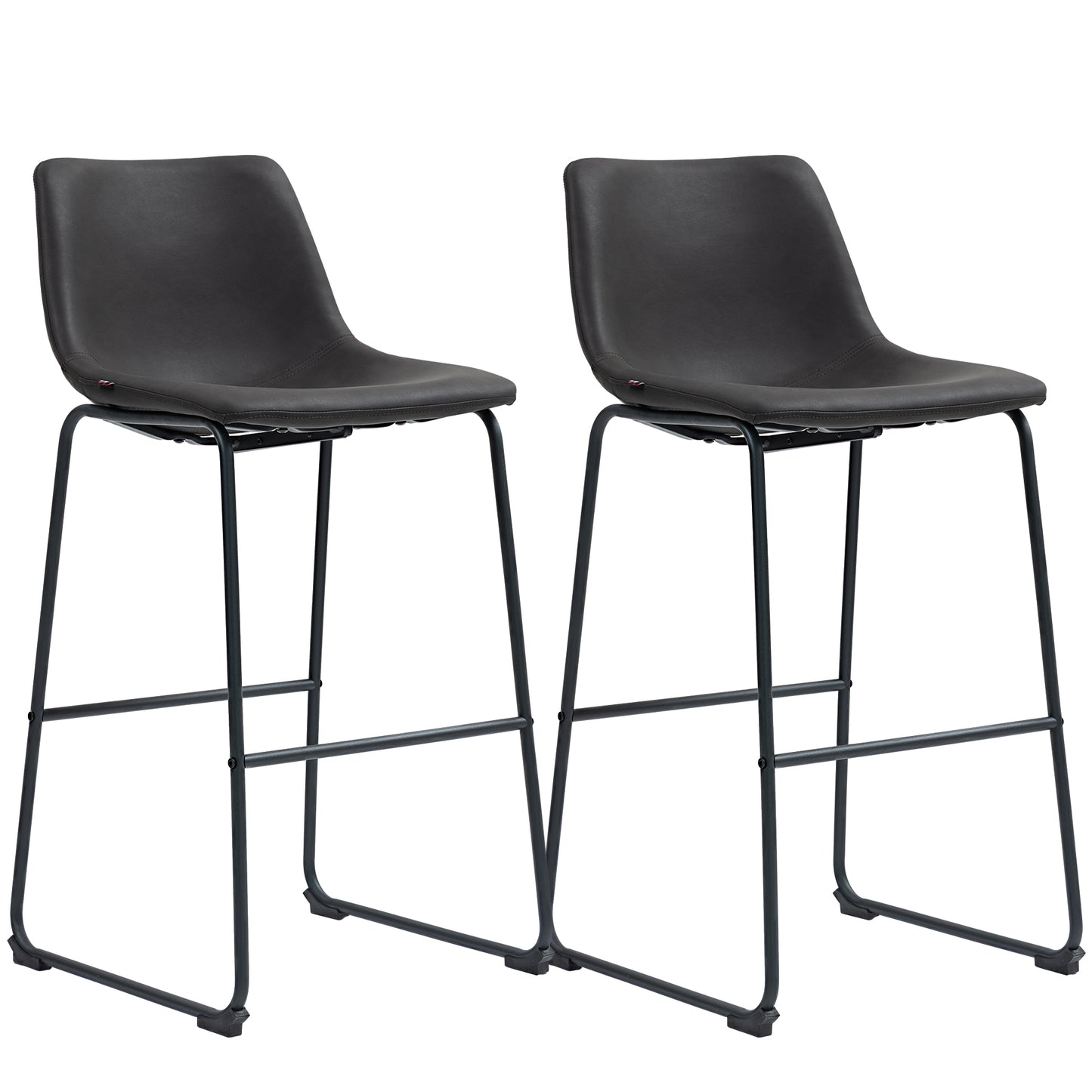 Set of 2 Vintage PU Leather Bar Stools, Kitchen Stools with Footrest, Dark Brown